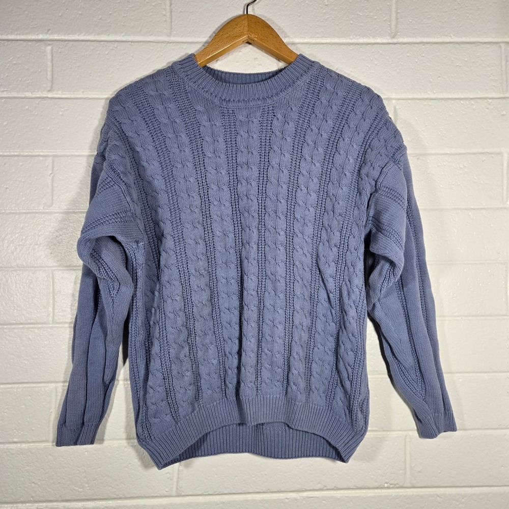 Vtg‎ Apart Cable Knit Sweater Large Cotton Crewneck Pullover Ribbed Cottage Prep